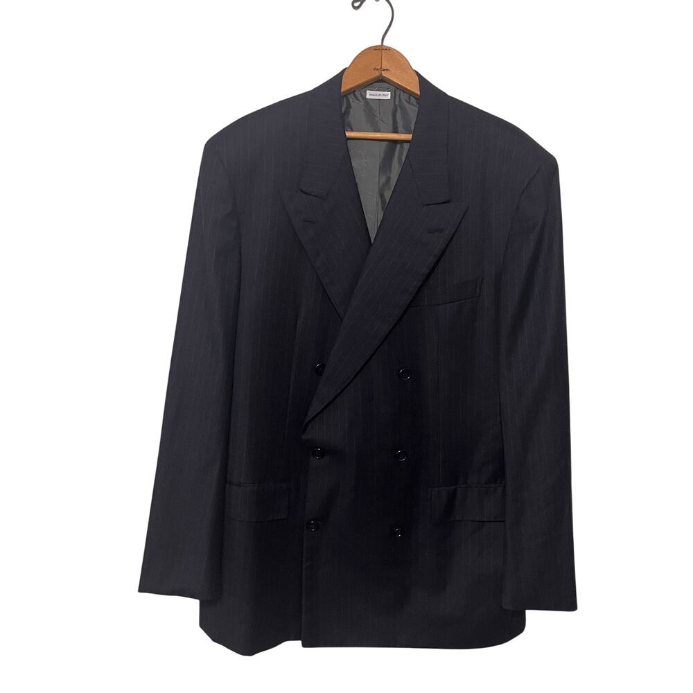 Brioni Roma Wool Blazer Mens 44R Navy Double Breasted Pinstripe Sport Coat FLAW